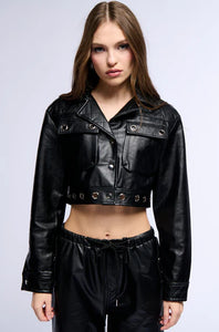 Bianca Black Boxy PU Jacket