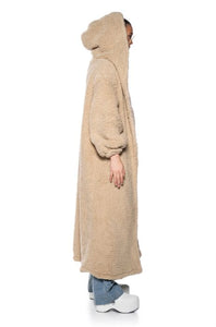 Hazel Fuzzy Taupe Oversized Sherpa Floor Length Coat