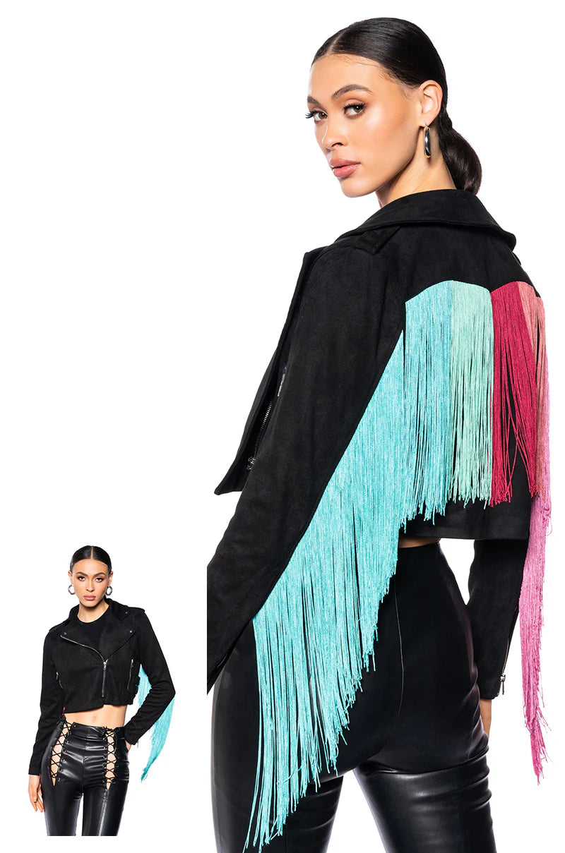 Nashville Multicolor Fringe Back Moto Jacket