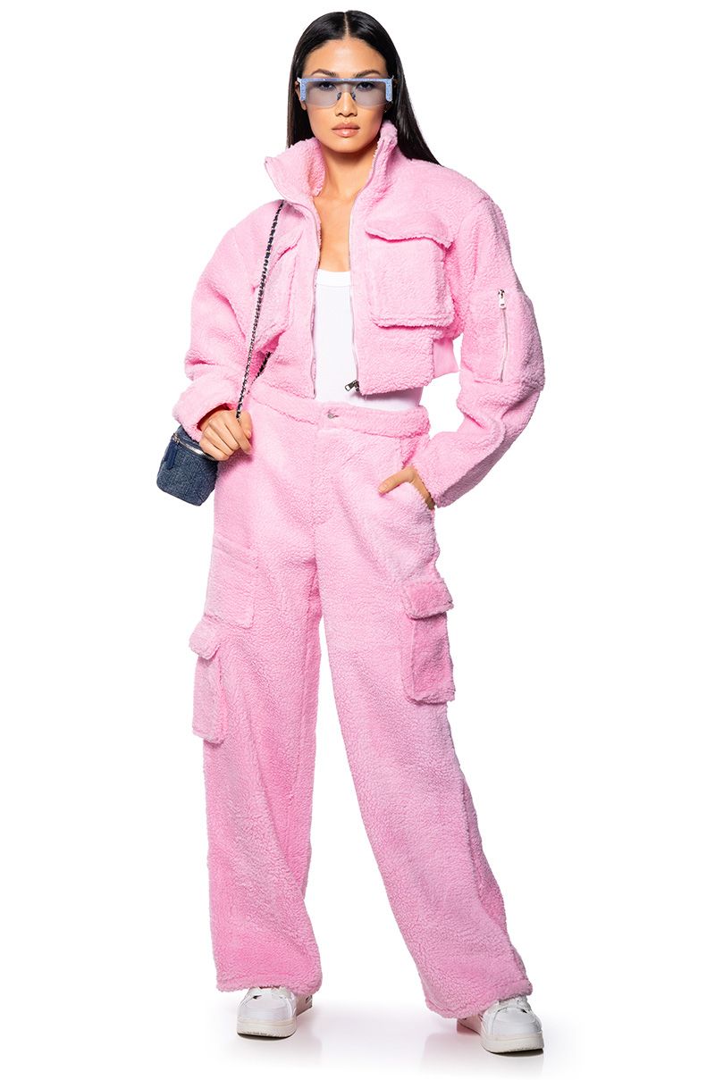 Pinky Cozy Teddy Cargo Jacket and Pant Set