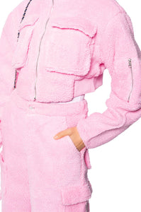 Pinky Cozy Teddy Cargo Jacket and Pant Set