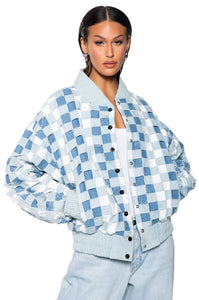 Tanya Blue Hand Weave Distressed Denim Bomber