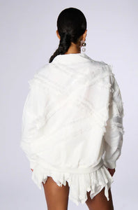 Bonnie White Lace Trim Bomber