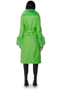 Kermy Green Faux Fur Trench