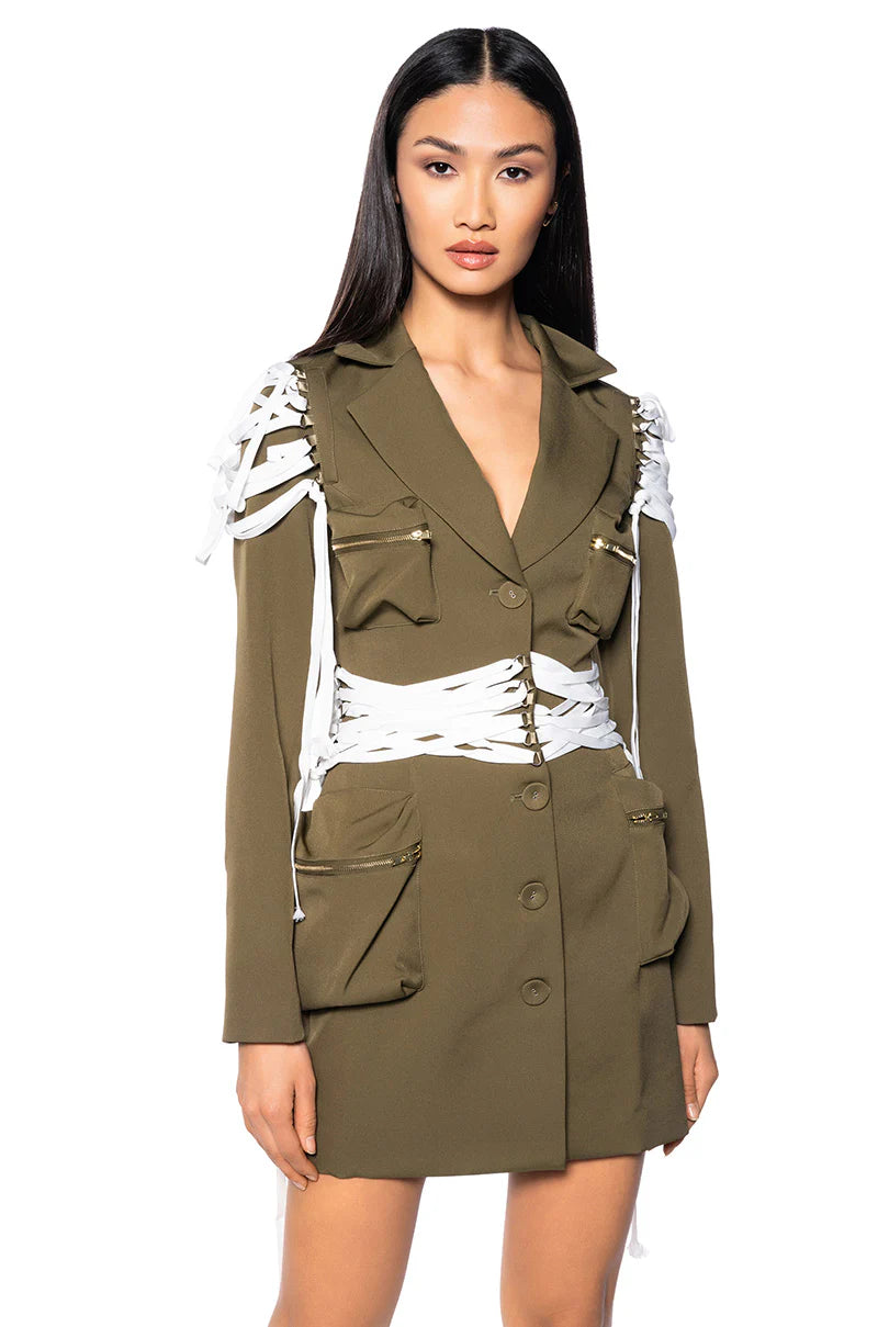 Drea Olive Blazer With Laces