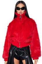 Ramona Red Faux Fur Rib Trim Jacket