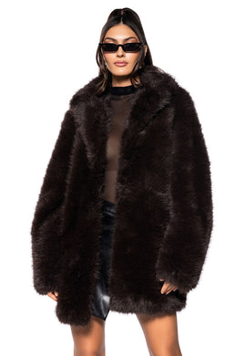 Gloria Brown Faux Fur Evening Coat