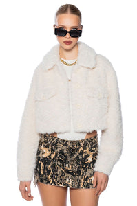 Packo Beige Cropped Faux Fur Shacket