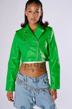 Charli Neon Green Cropped Moto Jacket