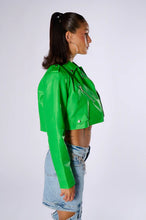 Charli Neon Green Cropped Moto Jacket