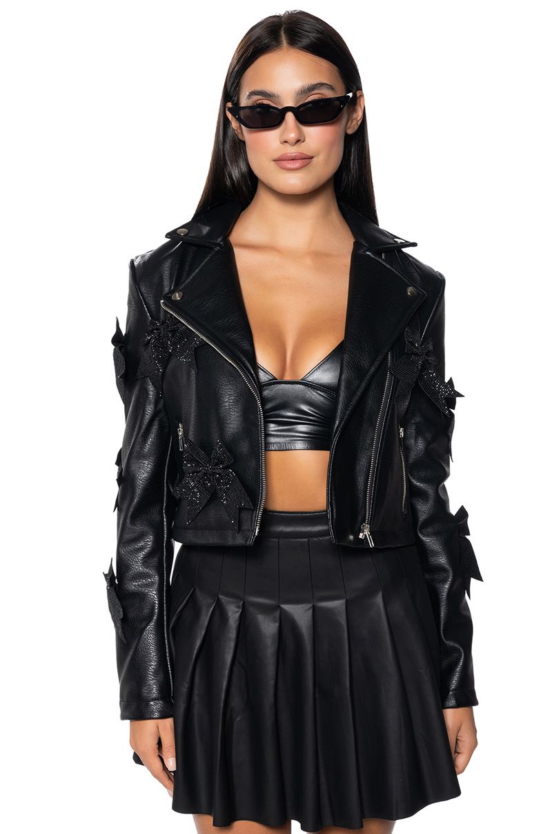 Danielle Black Bow Moto Glam Jacket