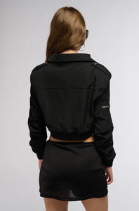 Teyana Black Cropped Bomber Jacket