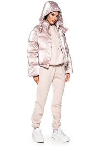 Jewel Metallic Pink Cropped Puffer Jacket