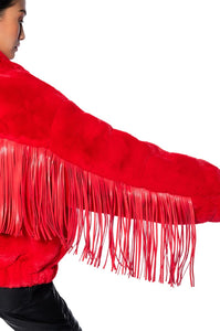 Ruby Red Fringe Faux Fur Coat