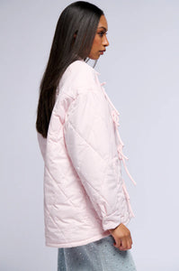 Virginia Pale Pink Quilted Bomber With Bows