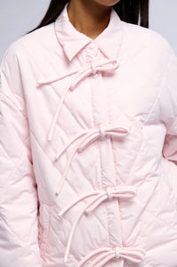 Virginia Pale Pink Quilted Bomber With Bows