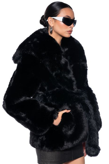 Hannah Black Lush Faux Fur Coat