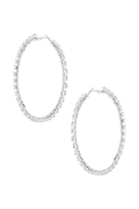 Silver Crystal CZ 75mm Hoop Earrings