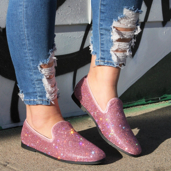 Disco Queen Pink Rhinestone Loafers