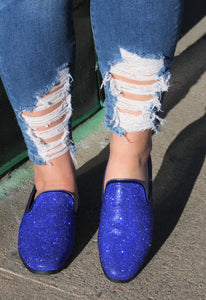 Disco Queen Blue Rhinestone Loafers