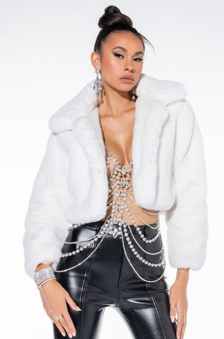 Sutton White Faux Fur Crop Jacket